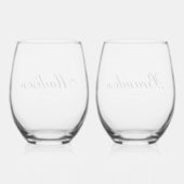 Minimal Classic Script Couple Names Engagement ステムなしワイングラス (裏面)