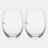 Minimal Classic Script Couple Names Engagement ステムなしワイングラス (左)