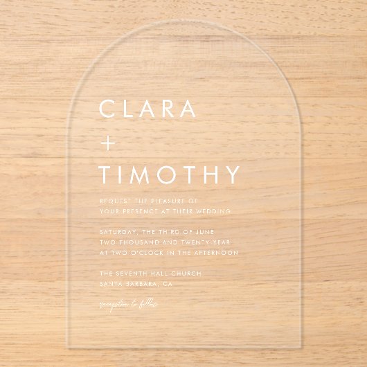 Minimal Classic Script Modern Wedding Invitation アクリル招待状 (正面)