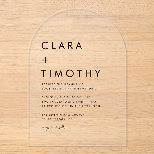 Minimal Classic Script Modern Wedding Invitation アクリル招待状 (正面)