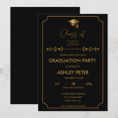 Minimal Classy Black & Gold Grad Party Invitation 招待状 (正面/裏面)