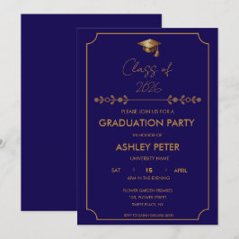 Minimal Classy Blue Grad Party Invitation 招待状