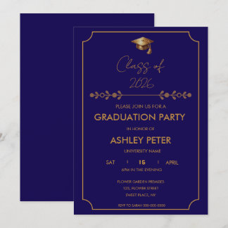 Minimal Classy Blue Grad Party Invitation 招待状