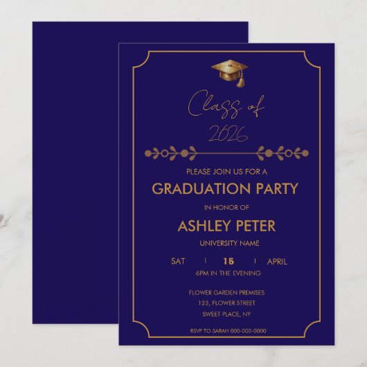 Minimal Classy Blue Grad Party Invitation 招待状 (正面/裏面)