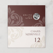 Minimal Classy Chic Burgundy Ivory Photo Wedding プレイスカード (外部開封)