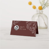 Minimal Classy Chic Burgundy Ivory Photo Wedding プレイスカード (裏面)
