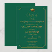 Minimal Classy Green & Gold Grad Party Invitation 招待状 (正面/裏面)