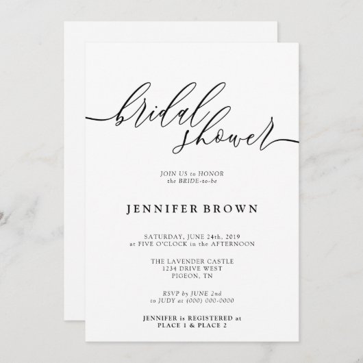 Minimal Clean Modern White Script 招待状 (正面/裏面)