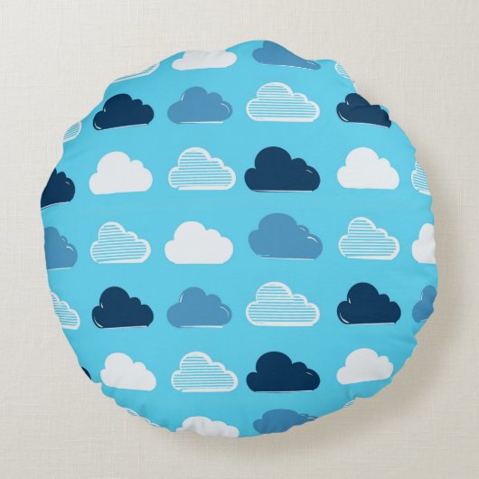 Minimal Clouds Pattern – Blue Sky Vibes ラウンドクッション (裏面)