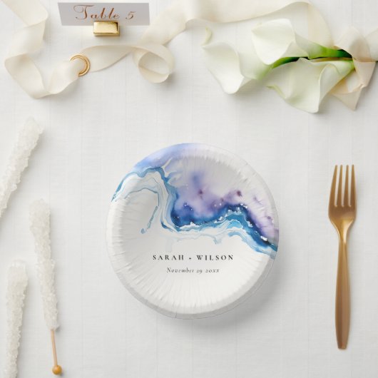 Minimal Coastal Sea Beach Watercolor Wedding ペーパーボウル (ウェディング)