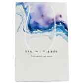 Minimal Coastal Sea Beach Watercolor Wedding ミディアムペーパーバッグ (正面)