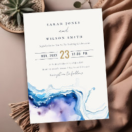 Minimal Coastal Sea Beach Watercolor Wedding 招待状