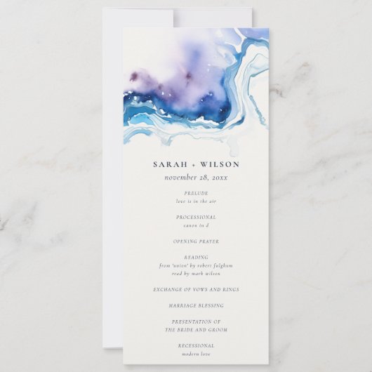 Minimal Coastal Sea Beach Wedding Program Card 招待状 (正面)