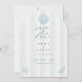Minimal Coastal Seashell Wedding Save the Date 招待状 (正面)