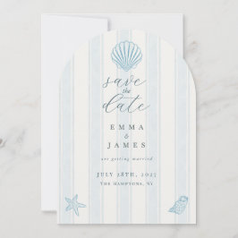 Minimal Coastal Seashell Wedding Save the Date 招待状