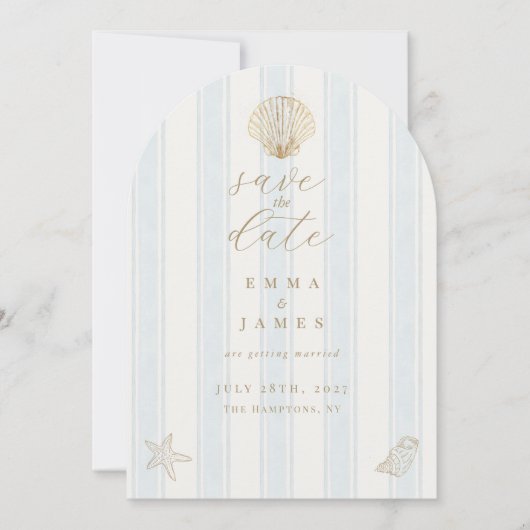 Minimal Coastal Seashell Wedding Save the Date 招待状 (正面)