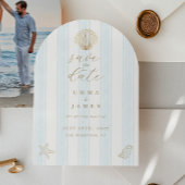 Minimal Coastal Seashell Wedding Save the Date 招待状