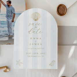 Minimal Coastal Seashell Wedding Save the Date 招待状