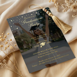 Minimal Confetti Bold Graduation Year Photo Party 箔招待状