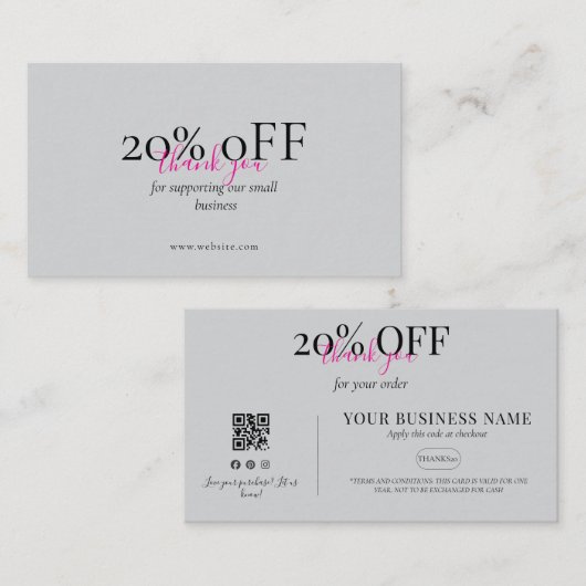 Minimal Coral Pink QR Discount Business Card 名刺 (正面/裏面)