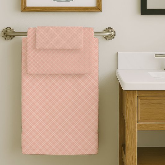 Minimal Coral Plaid Towels Modern Bathroom Touch バスタオルセット