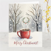 Minimal Cozy Mug Watercolor Christmas Art カード (黄色い花)