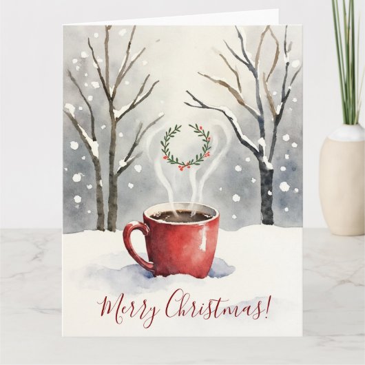 Minimal Cozy Mug Watercolor Christmas Art カード (正面)