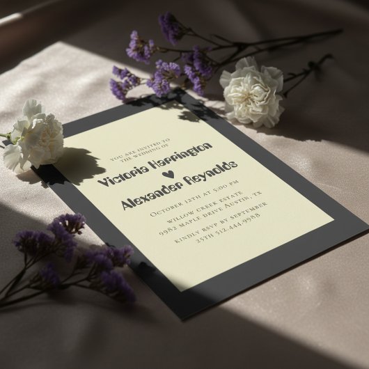 Minimal Cream Typography Wedding Invitation 招待状