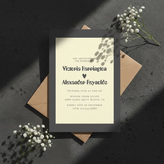 Minimal Cream Typography Wedding Invitation 招待状
