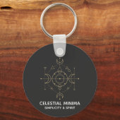 Minimal Crescent Moon & Sun Line Art | Boho Style キーホルダー (正面)