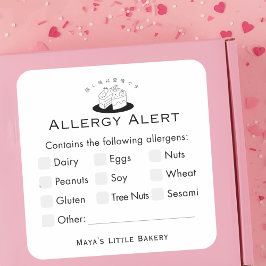 Minimal Cute Cake Logo Allergy Alert スクエアシール