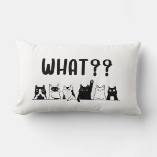Minimal Cute Cats Pillow Black and White ランバークッション