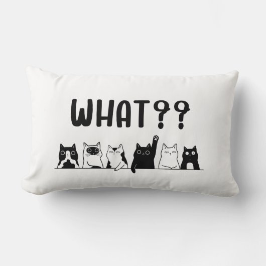 Minimal Cute Cats Pillow Black and White ランバークッション (正面)