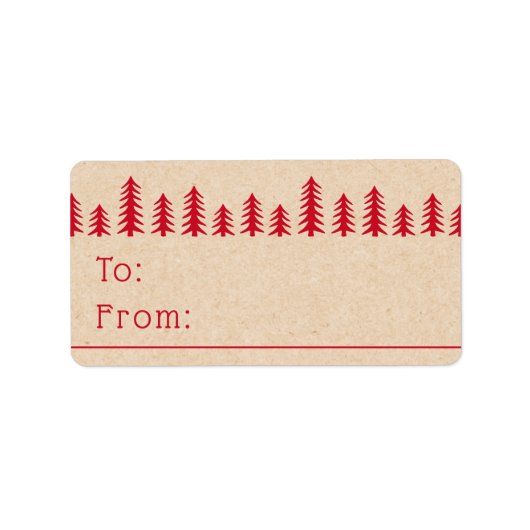 Minimal cute Christmas trees red Kraft print ラベル (正面)