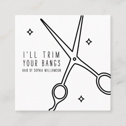 Minimal Cute Hair Stylist Hairdresser Scissor Star スクエア名刺 (正面)