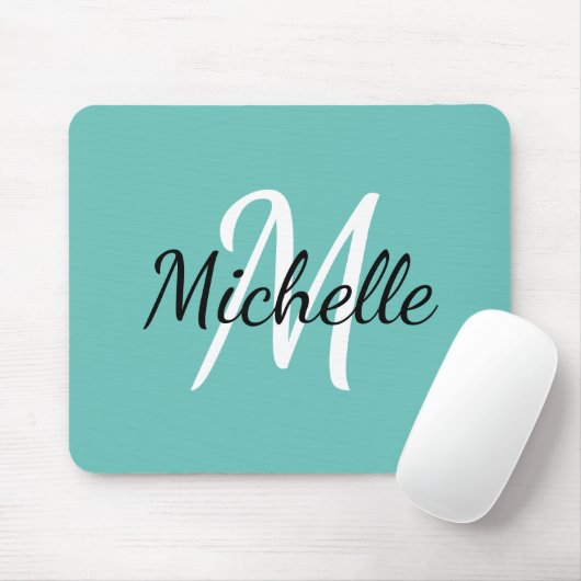 Minimal Cute Light Blue Monogram Initial + Name マウスパッド (マウス)
