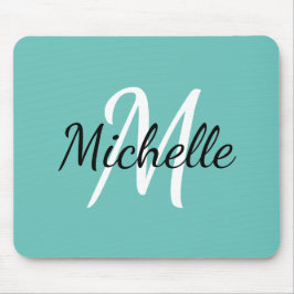Minimal Cute Light Blue Monogram Initial + Name マウスパッド