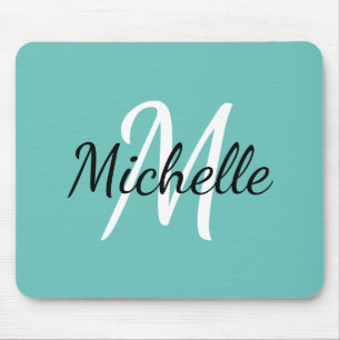 Minimal Cute Light Blue Monogram Initial + Name マウスパッド
