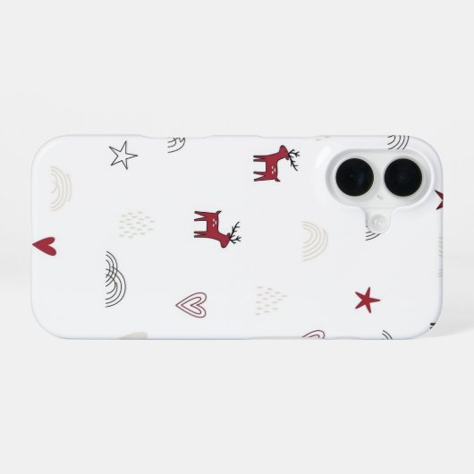 Minimal Cute Reindeer Christmas Pattern iPhone 16ケース (裏面横)