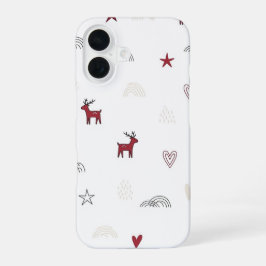 Minimal Cute Reindeer Christmas Pattern iPhone 16ケース