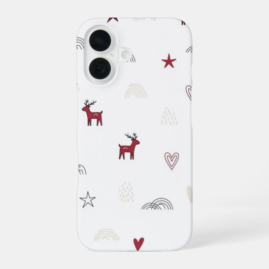 Minimal Cute Reindeer Christmas Pattern iPhone 16ケース (裏面)