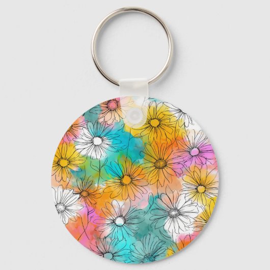 Minimal Daisy Flowers Metal Keychain キーホルダー (正面)