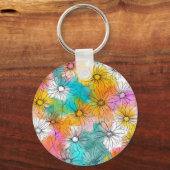 Minimal Daisy Flowers Metal Keychain キーホルダー (正面)
