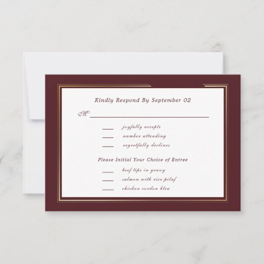Minimal Dark Burgundy Gold Menu Selection RSVP  (正面)