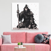 Minimal Dark Samurai Warrior with Sakura Petals Ja キャンバスプリント (インサイチュ (リビング))