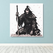 Minimal Dark Samurai Warrior with Sakura Petals Ja キャンバスプリント (インサイチュ (ウッドフロア))