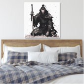 Minimal Dark Samurai Warrior with Sakura Petals Ja キャンバスプリント (インサイチュ (寝室))