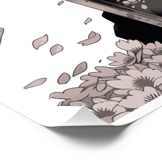 Minimal Dark Samurai Warrior with Sakura Petals Ja ポスター (コーナー)