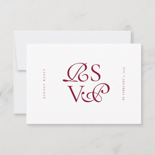 Minimal Deep Burgundy Script Qr Code Wedding 出欠カード (正面)