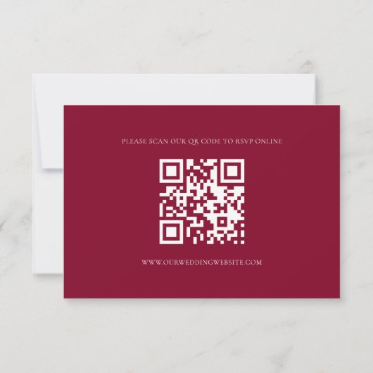 Minimal Deep Burgundy Script Qr Code Wedding 出欠カード (裏面)